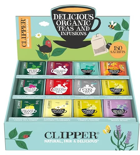 CLIPPER – Coffret Découverte Thés et Infusions Bio Assortis – 180 Sachets Non Blanchis – Grand Format Dégustation – Idée Cadeau - Restauration - 374 g