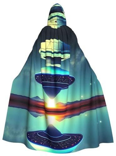 WAFICAC Capa con capucha para adultos de Halloween con estampados de aterrizaje de platillo volador para fiestas de disfraces y eventos temáticos