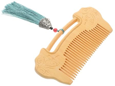 Vaguelly Handmade Wooden Boxwood Comb with Intricately Carved Ruyi Lock Pattern, Fine Tooth Design for Scalp Massage and Hair Beard Care, Lightweight and Sturdy, Gift for Women and Men
