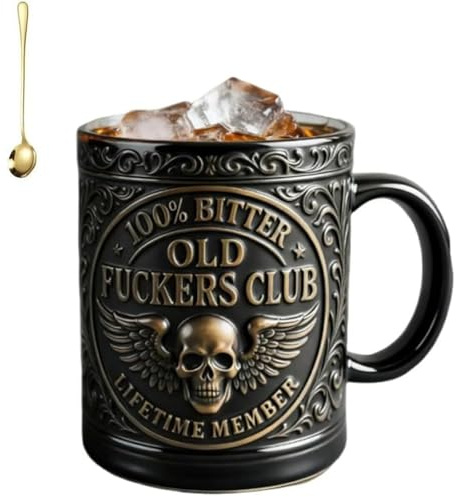 Old F*ckers Club – Lifetime Member Mug, Classic Humor Design for Daily Use, 2026 New Handmade Skeleton Beer Stein Tankard Drink Cup, Novelty Bold Honor Coins Gag Gifts (1pc)