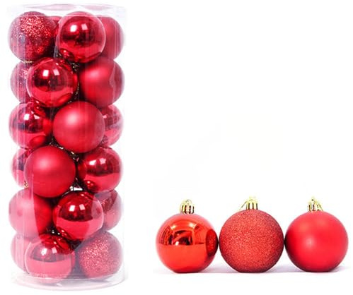 Hanwin Weihnachtskugeln Rot Christbaumkugeln Plastik Kunststoff Mini klein 24 Stück Gilber Weihnachtsschmuck Weihnachtsbäumen Kaminsimsen Weihnachtskränzen Türen (Rot 3cm 24 Stück)
