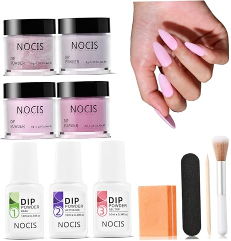 Kit de démarrage pour ongles en poudre à tremper, 4 couleurs, kit de poudre à tremper pour ongles, finition brillante ou givrée avec base, top coat activateur, manucure liquide pour la maison, le bri