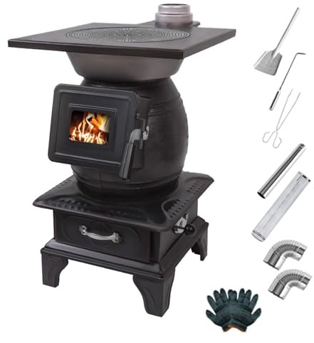 Poele Bois Fonte, Poil a Bois Interieur, Couvercle Étanche, Multifonctionnel, Chauffage et Cuisson