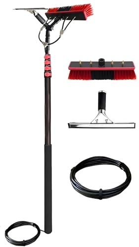 FensterreinigungsbüRste, 10,8 Meter Ausziehbare Teleskopstange Mit Wasserzufuhr, Reiniger FüR Solaranlagen(9.2m/30ft&Head55cm)