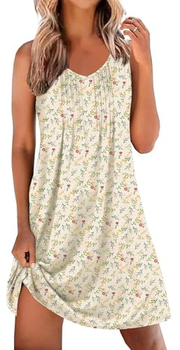 Ekouaer Camisón de Mujer sin Manga Camisón con Tirantes Cuello en V Ropa de Dormir Vestido Corto Ligero Verano Sexy Lenceria,Amarillo Floral XXXL