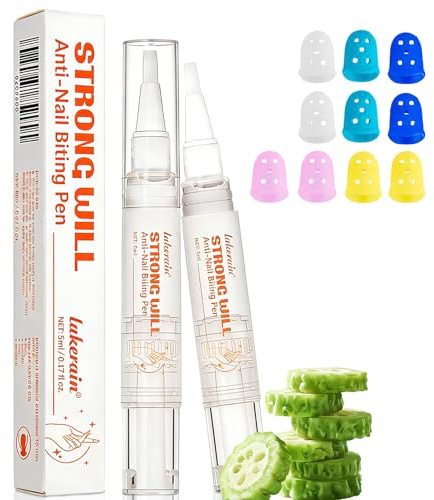 2 Piezas Lápiz Contra Morderse las uñas,10 Protectores de Dedos Mano de Silicona,Esmalte en Barra Amargo,Barra Anti-Morderse Uñas,para a No Chuparse los Dedos para Niños y Adultos,Verde