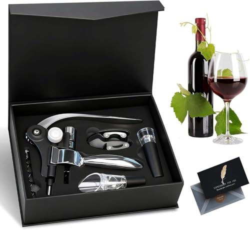 Korkskruv (5 styck), vinset, lyxig vinöppnare, sommelier set, vintillbehör presentset, korkdragarset för vinälskare (presentlåda)