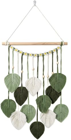 Disnace Handgjord Macramé Väggbonad, Boho Chic Bomull Blad Väggdekoration För Sovrum Vardagsrum Barnrum Heminvigningspresent- 65 × 40 cm (grön)