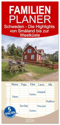 Familienplaner 2026 - Schweden - Die Highlights von Småland bis zur Westküste mit 5 Spalten (Wandkalender, 21 cm x 45 cm), CALVENDO: Die schönsten ... eine Reise durch Südschweden. (CALVENDO Orte)