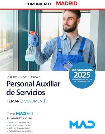 Personal Auxiliar de Servicios (Grupo V, Nivel 1, Área B) de la Comunidad de Madrid. Temario volumen 1