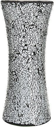 London Boutique Vase Cylinder Handmade Mosaic Glitter Vase Decorative Sparkled Glass gift present (Cylinder Black)
