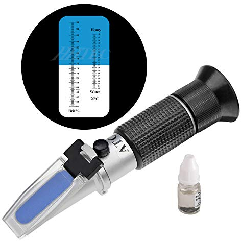 HHTEC Imker Refraktometer Honig 58-90% Brix 10-32% Wasser Feucht Handrefraktometer für Honig Pflanzenölen 5 Fach verbesserte Genauigkeit mit Anleitung in Deutsch