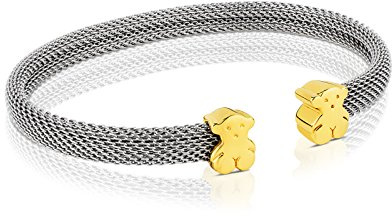 TOUS Pulsera Esclava de Acero para Mujer con Motivo de Oso en Oro de 18 KT, 17 cm de Largo, Chic y Combinable, Colección Icon Mesh