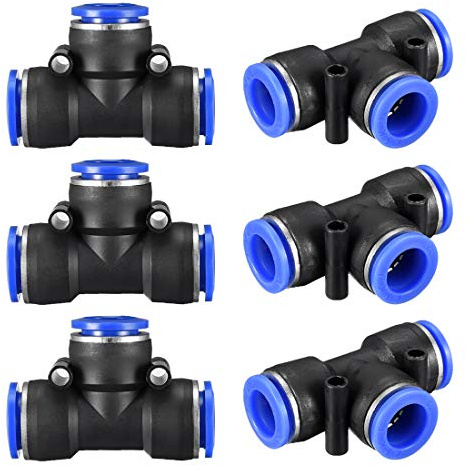 sourcing map Plastic Tee Push to Connect Tube Fittings 12mm or 15/32 od Push Lock Blue 6pcs