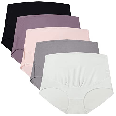 Mama Cotton Women's Over The Bump Maternity Panties High Waist Full Coverage Pregnancy Underwear (Multicolor D 5 Pack, Size-XXL)