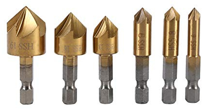 Fasen Kegelsenker, HSS Sechskantschaft 90 Grad Holz Fase Cutter 6mm-19mm 1/4 Zoll zum Fasen Entgraten Senken 6pcs / Set