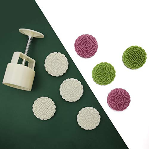 Kakstämpel månkaksform stämpel, kakpress medelhöst gör-det-själv dekoration press kakmått form runda kakmått set fondant kakdekoration (Round 4 flowers, 100g)