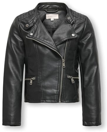 ONLY Mädchen Konfreya Faux Leather Biker OTW Noos Kunstlederjacke, Schwarz, 140 EU