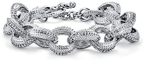 Bling Jewelry Dichiarazione Di Moda Chunky Texture Grande Ovale A Maglie Intrecciate Bracciale Placcato Argento Opaco Per Le Donne Chiusura A Ginocchiera
