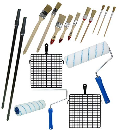 Maler Set Pinsel Farbroller Farbrolle Malerwalze Teleskopstange Abstreifgitter 18 tlg.
