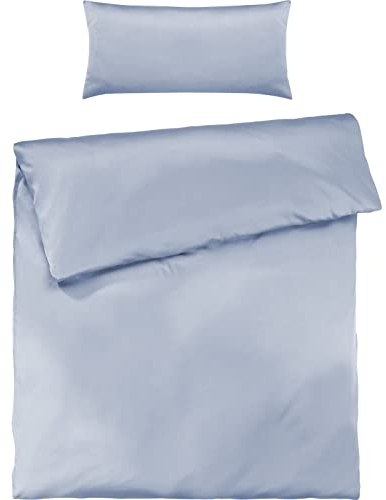Pure Label Mako Satin Bettwäsche hellblau 135 x 200 cm mit Kissenbezug 40 x 80 cm aus 100% Baumwolle - Traumhaft weiches Mako Satin Bettwäsche Set in Uni