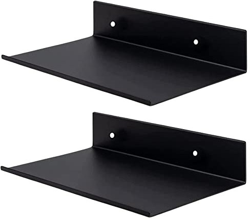 Gotetiso 2 Pezzi Mensole da Muro Metalliche Nera Mensole da Bagno a Parete Ripiani Galleggianti per Decorazioni Mensole da Doccia a Parete Mensole in Metallo Mensole Quadrate con Fori e Viti