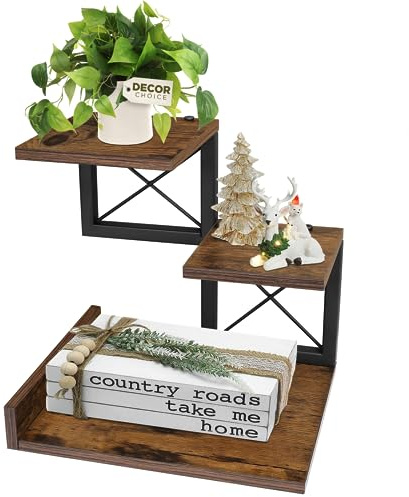 ELITEROO Schreibtisch-Regal-Organizer, Holz, Schreibtisch-Organizer, kleines Bücherregal, 3 Ebenen, Aufbewahrungsregal, Erhöhung, Display-Ständer für Bürodekoration und Schreibtischzubehör, rustikales