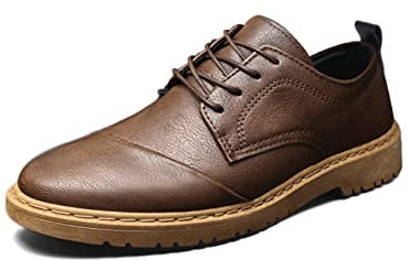 Oxfords - Zapatos de piel con cordones para hombre, estilo formal, para negocios, a la moda, clásicos, Derbys casuales, antideslizantes, para bodas y caminatas, Brown, 42 2/3 EU