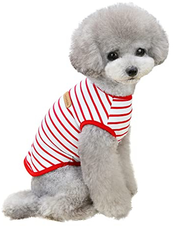 Pet Dog Striped T-Shirt for Small Dogs Cat Clothes Summer Cotton Shirt Puppy Clothes Sleeveless Vest Short Shirts, S-XXL (Red, M)
