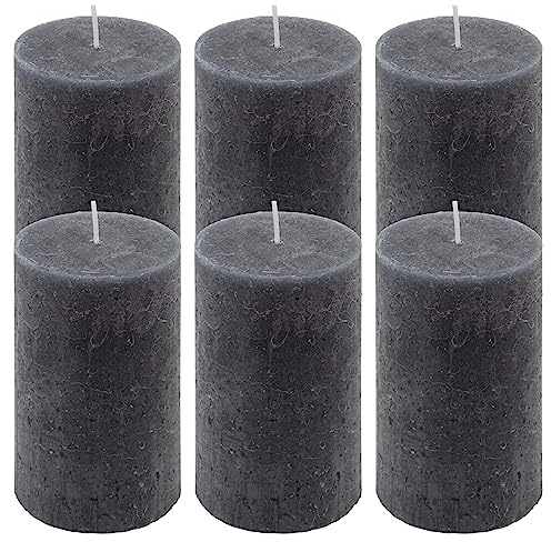 Rustik-Kerze Höhe 11,5 cm Ø 6,8 cm lange Brenndauer Rund-Kerze Säulenkerzen Kerzen-Deko Tafelkerzen Weihnachts-Kerzen Hochzeits-Deko (anthrazit, 6)