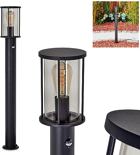 HOFSTEIN Wegeleuchte Sumalao, Außenwegeleuchte mit Bewegungsmelder aus Metall/Glas in Schwarz/Rauchfarben, moderne Außenleuchte für Garten, Außenbereich, Hof, Terrasse, Höhe 100 cm, E27, IP54