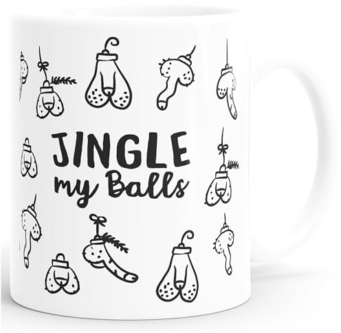 MoonWorks® Kaffee-Tasse Weihnachten lustig Spruch Jingle my Balls Penis-Muster Pimmel Doodle witzige Weihnachtsgeschenke Weiss standard