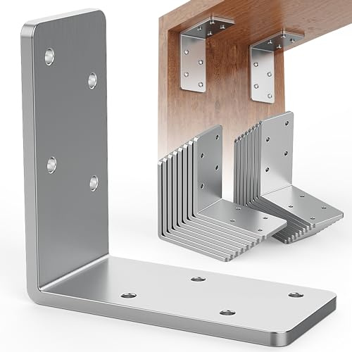 Wuno Shop 16 Pcs 3x3 L Brackets Heavy Duty, Galvanized Corner Brace for Wood, Angle Iron with Recessed Holes, 90 Degree Angle Bracket for Floating Shelves, Wood Beams, Furniture, Bed