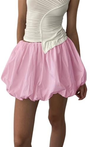 Springcmy - Jupe à bulles Y2k pour femme. Taille haute élastique à volants. Mini jupe en couches, plissée, ballon. Jupes courtes., A - Rose, M