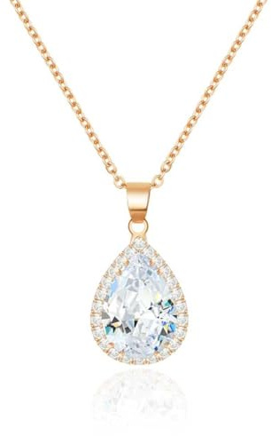 Linawe Crystal Chain Necklace for Women Trendy, Imitation Diamond Pendant, Statement Cubic Zirconia Boho Jewellery Set, 14K Gold/Rose Gold/Silver Birthstone Necklace