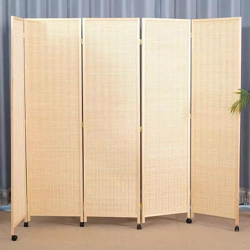 Room Divider Screens on Wheels Foldable, Portable Freestanding Display Board Privacy Screen, Patio and Garden Fence Privacy Screen Bamboo Partition Wall Divider(Color:5 Panel,Size:H-5.9ft(180cm/71in))