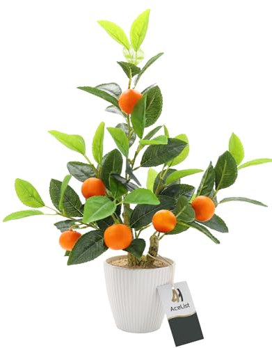 AceList Künstlicher Orangenbaum im weißen Topf, 43,2 cm, künstliche Zitrusfruchtpflanze für ganzjährige Tisch-, Küchen- oder Regaldekoration, lebensechte, wartungsfreie Innendekoration für Zuhause