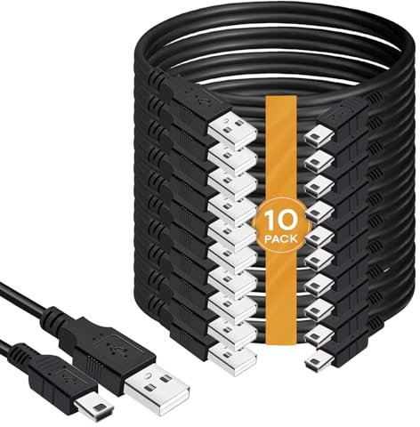 Gopro DSLR Powershot Garmin Mp3 PS3 Mini USB Charging & Data 1ft Male to Mini B (10-Pack)