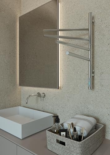 Elna® Scaldasalviette Elettrico Сromo 60x40 cm, 45W – Scaldasalviette in Acciaio Inox 304 con Timer e Termostato, IP44 – 4 Bracci Orientabili 180°, Montaggio a Parete