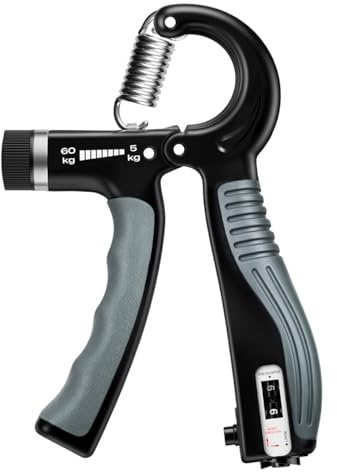 Adjustable Hand Gripper with Smart Counter, 5-60kg Resistance Grip Strength Trainer for Sports and Fitness (black grey)