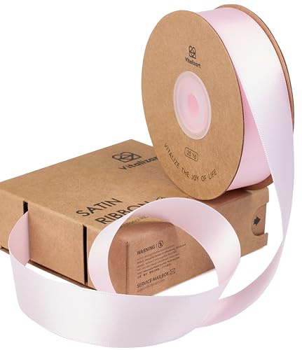 Vitalizart Rosa Satinband 2,5 cm x 22,8 m für Geschenkverpackungen | Doppelseitiges Polyester Geschenkband, Dicke Stoffbänder für Bastelarbeiten, Dekorationen, Weihnachtskränze & Haarschleifen