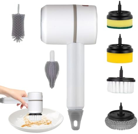 Mopa inalámbrica – Cepillo eléctrico para platos, limpiador de cocina portátil, cepillo motorizado para uso doméstico, cepillo para platos de cocina recargable con 6 cepillos reemplazables para