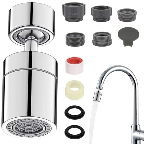 Faucet Aerator,360 Degree Rotate Tap Aerator,2-Function Tap Adapter for Kitchen Sink,11 Pcs Faucet Adapter Attachment Kit with Adapters Anti Splash Attachment,22mm Female Thread Kitchen Tap Spray Head