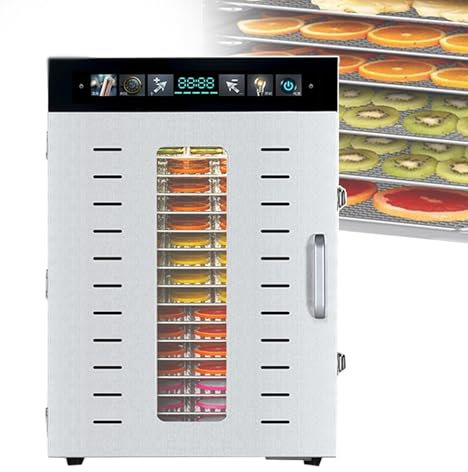 forplubossmmp Essiccatori per Alimenti - 16/20 Strati, Essiccatore Elettrico per Alimenti con Pannello Touch, Essiccatore per Frutta E Carne per tè Ai Fiori, Luce Calda Integrata E 2 Ventole,16-Layer