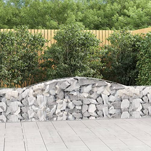 Tidyard Gabion Baskets Set of 4 Arched Gabion Basket Cages Gabion Wall Mesh Wire Stone Basket Galvanised Iron Stone Basket Outdoor Spiral Planter Retaining Wall 400x30x60/80 cm Galvanised Iron