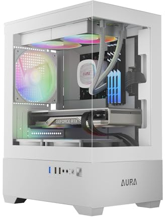 GAMDIAS Aura GC9M WH Boîtier PC Micro Tour M-ATX, Panneau en Verre Trempé sans Joint, 3 Ventilateurs ARGB 120 mm Intégrés, Installation sans Outils, Filtre à Poussière Magnétique, Blanc