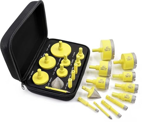 Diamond Core Drill Bit Set 11pcs - 6/8/10/20/25/28/32/45/50/65mm Triangle Shank Hole Saws, 35mm Beveling Chamfer Bit, 6mm Carbide Drill for Porcelain, Ceramic Tile, Marble, Granite