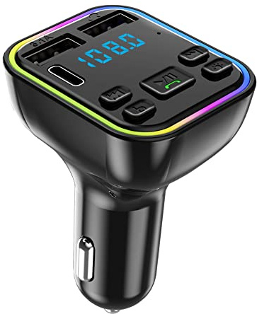 Bluetooth 5.0 FM Transmisor Cargador de Coche Cargador Dual USB Cargador Coche Adaptador de Coche Reproductor MP3 Receptor Audio Pantalla LED Interruptor de Luz