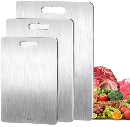 Titan Schneidebrett Set 3-teilig, Schneidbrett Edelstahl, Titaniums Cutting Board, Doppelseitiges Schneidebretter-Titan, Küchenbrett Set für Fleisch, Gemüses, Obst(S+M+L)