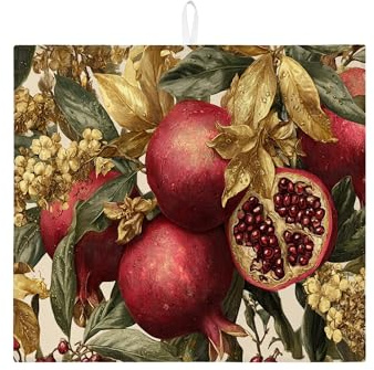 Pomegranate Dish Drying Mats For Kitchen Counter, Vintage Red Absorbent Dish Drainer Mat, Autumn Microfiber Drying Pad For Coffee Bar Protector 16x18 Inch